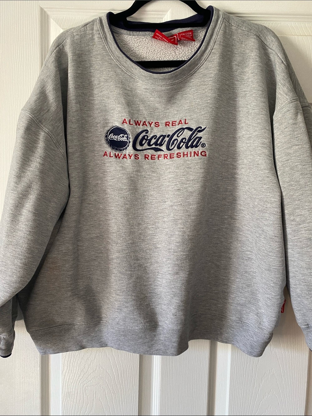 Vintage Coca Cola Light Gray Crewneck Sweatshirt with Red & Navy Logo